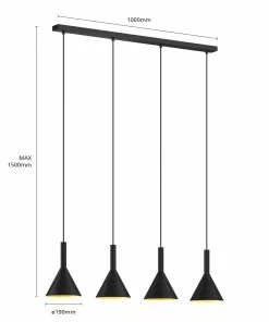 Arcchio Tadej -riippuvalo 4-lamp., Musta-kulta -Lampan kauppa arcchio tadej riippuvalo 4 lamp musta kulta 5