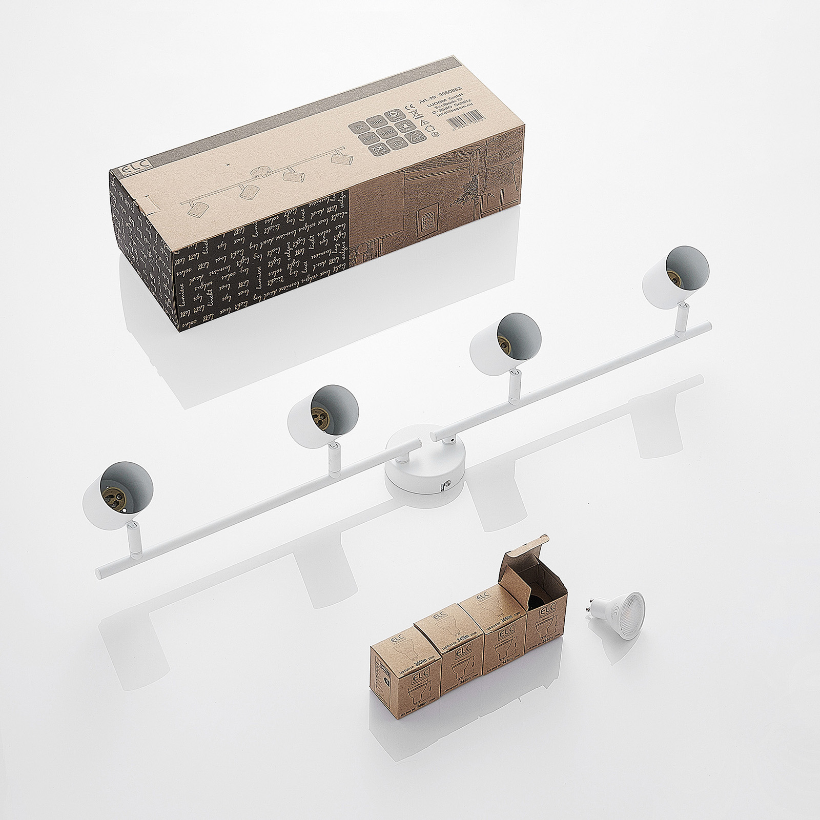 ELC Tomoki -LED-kohdevalo, valkoinen, 4-lamp. ELC Tomoki -LED-kohdevalo, Valkoinen, 4-lamp. -Lampan kauppa elc tomoki led kohdevalo valkoinen 4 lamp 7