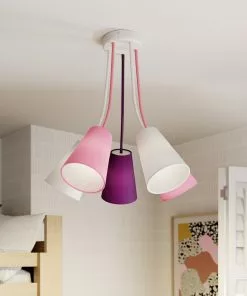 Euluna Kattovalo Wire Kids 5-lamp., Valk./pinkki/violetti