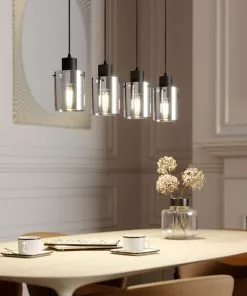 Lindby Kourtney -riippuvalo, Lasivarjostin 4-lamp.