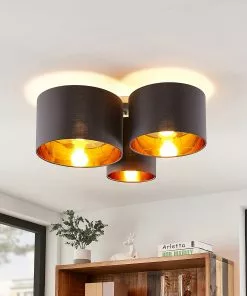 Lindby Laurenz -kattovalo, 3-lamp., Harmaa-kulta
