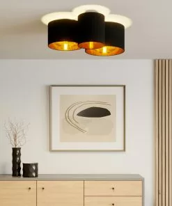 Lindby Laurenz -kattovalo, 3-lamp., Musta-kulta