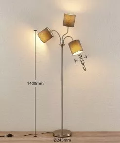 Lindby Manu -lattiavalo, 3-lamp., Harmaa -Lampan kauppa lindby manu lattiavalo 3 lamp harmaa 2