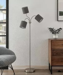 Lindby Manu -lattiavalo, 3-lamp., Harmaa