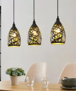 Lindby Marcello -riippuvalo, 3-lamp., Musta-kulta