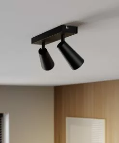 Lucande Angelina -kattovalo, Musta-kulta, 2-lamp.