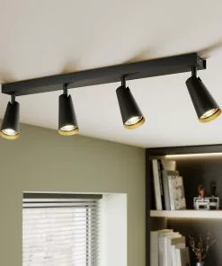 Lucande Angelina -kattovalo, Musta-kulta, 4-lamp.