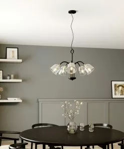 Lucande Anjita -riippuvalo, Lasivarjostin, 5-lamp.