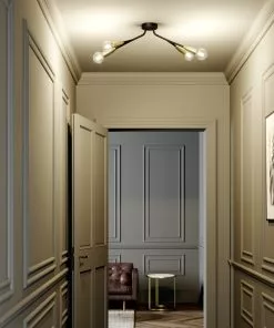 Lucande Carlea -kattovalo, 4-lamp. Musta-messinki