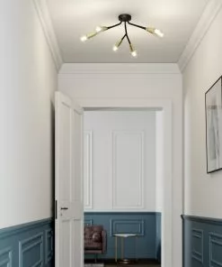 Lucande Carlea -kattovalo, 6-lamp. Musta-messinki