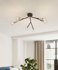 Lucande Carlea -kattovalo, 6-lamp. Musta-nikkeli