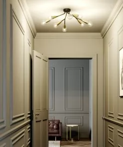 Lucande Carlea -kattovalo, 8-lamp. Musta-messinki