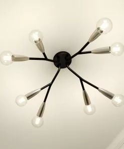 Lucande Carlea -kattovalo, 8-lamp. Musta-nikkeli