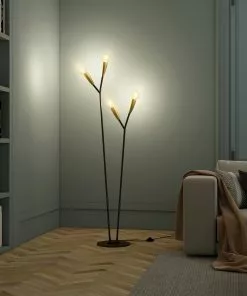 Lucande Carlea -lattiavalo, 4-lamp. Musta-messinki