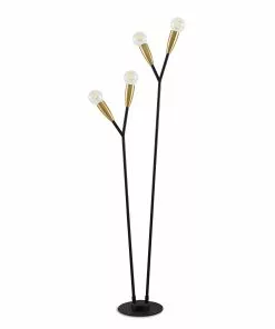 Lucande Carlea -lattiavalo, 4-lamp. Musta-messinki -Lampan kauppa lucande carlea lattiavalo 4 lamp musta messinki 4