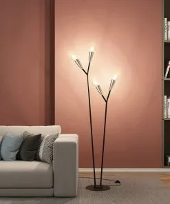 Lucande Carlea -lattiavalo, 4-lamp. Musta-nikkeli