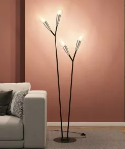 Lucande Carlea -lattiavalo, 4-lamp. Musta-nikkeli -Lampan kauppa lucande carlea lattiavalo 4 lamp musta nikkeli 8