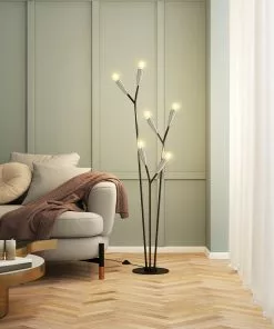 Lucande Carlea -lattiavalo, 6-lamp. Musta-nikkeli