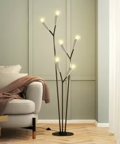 Lucande Carlea -lattiavalo, 6-lamp. Musta-nikkeli -Lampan kauppa lucande carlea lattiavalo 6 lamp musta nikkeli 8