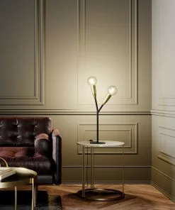 Lucande Carlea -pöytävalo, 2-lamp., Musta-messinki