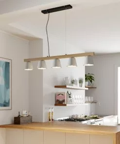 Lucande Kalinda -riippuvalaisin, Betoni/puu 5-lamp