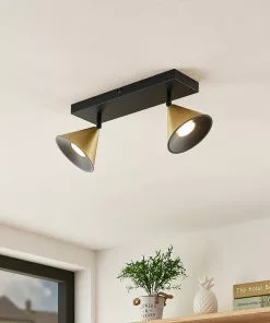 Lucande Kartio -kattovalaisin, 2-lamp., Messinki