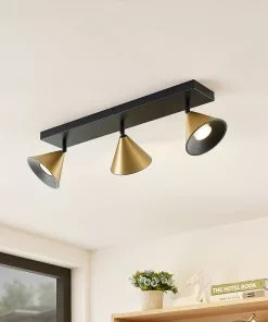 Lucande Kartio -kattovalaisin, 3-lamp., Messinki