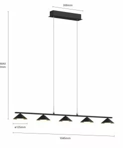 Lucande Kianos -LED-riippuvalaisin, Musta, 5-lamp. -Lampan kauppa lucande kianos led riippuvalaisin musta 5 lamp 5