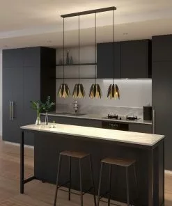 Lucande Lounit -riippuvalo, Musta-kulta, 4-lamp.