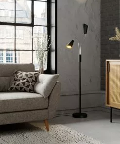 Lucande Medira -lattiavalo, 2-lamp., Musta