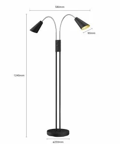 Lucande Medira -lattiavalo, 2-lamp., Musta -Lampan kauppa lucande medira lattiavalo 2 lamp musta 5