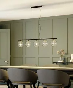 Lucande Sotiana -riippuvalo Lasikuulilla, 5-lamp.