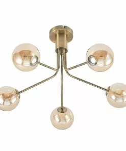 Lucande Wynona -kattovalaisin, 5-lamp., Messinki -Lampan kauppa lucande wynona kattovalaisin 5 lamp messinki 2