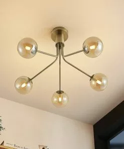 Lucande Wynona -kattovalaisin, 5-lamp., Messinki