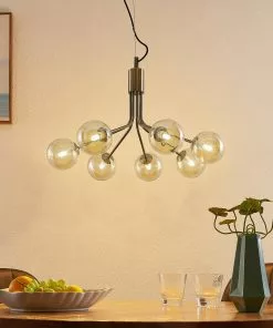 Lucande Wynona -riippuvalo, 7-lamp., Messinki