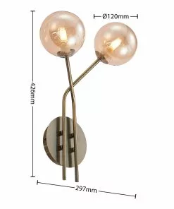 Lucande Wynona -seinävalaisin, 2-lamp., Messinki -Lampan kauppa lucande wynona seinaevalaisin 2 lamp messinki 3