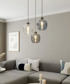 Euluna Riippuvalaisin Elio, 3-lamp, Sininen/kirkas/harmaa