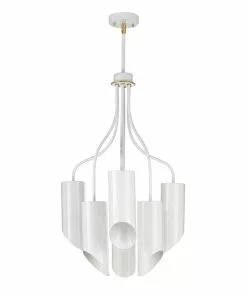 Elstead Riippuvalo Quinto 6-lamp, Valkoinen/messinki